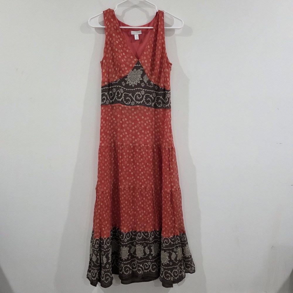 Vintage Y2K Charter Club Womens Babydoll Silk Midi Dress 8 Floral Fairy Boho